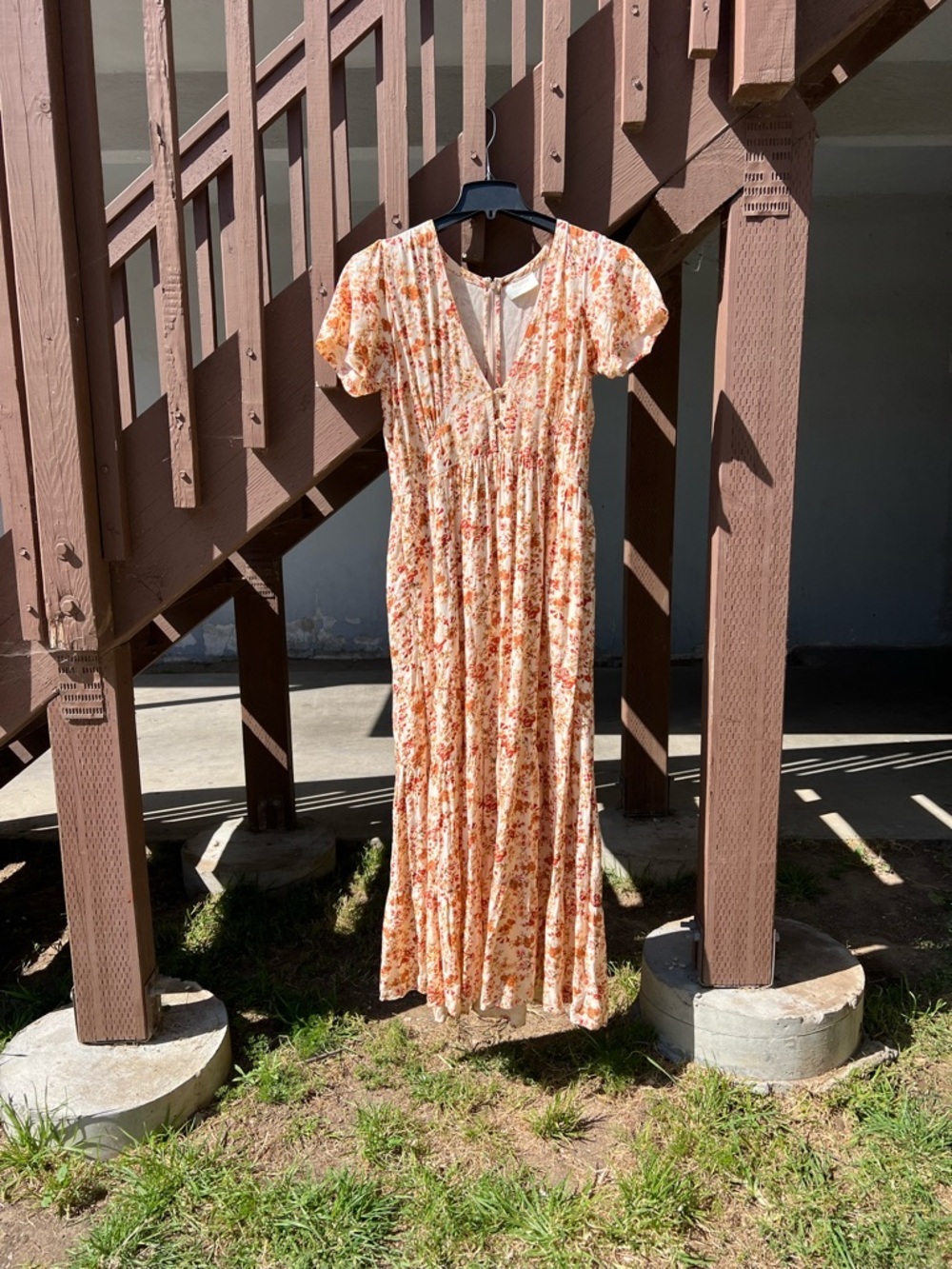 Auguste Peach Floral V-Neck Maxi Dress